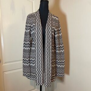 Pure Cashmere Open Front Chevron Stripe Pointelle Cardigan Sweater Size XL Brown